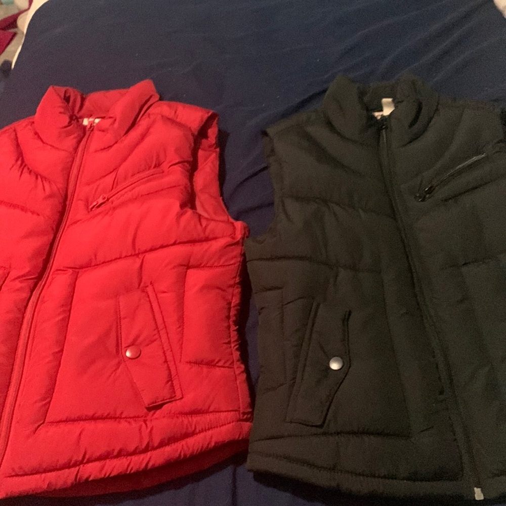 Red and black Arizona jean puffer vests